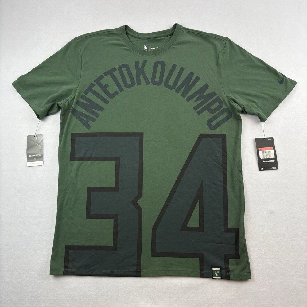 NWT Milwaukee Bucks Nike NBA Antetokounmpo T Shirt Mens L Green Short Sleeve